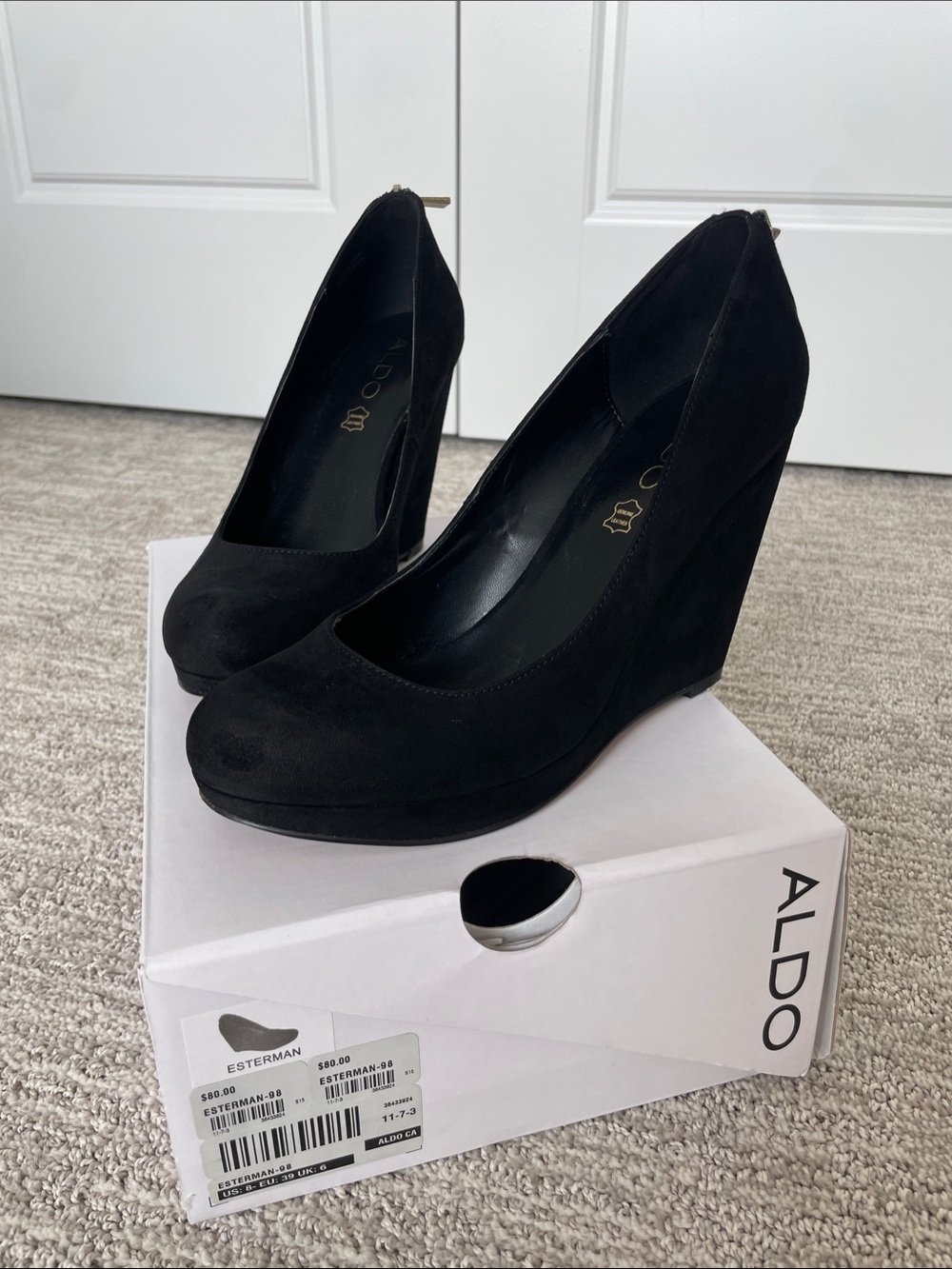 ALDO Black Suede Platform Wedge Pumps